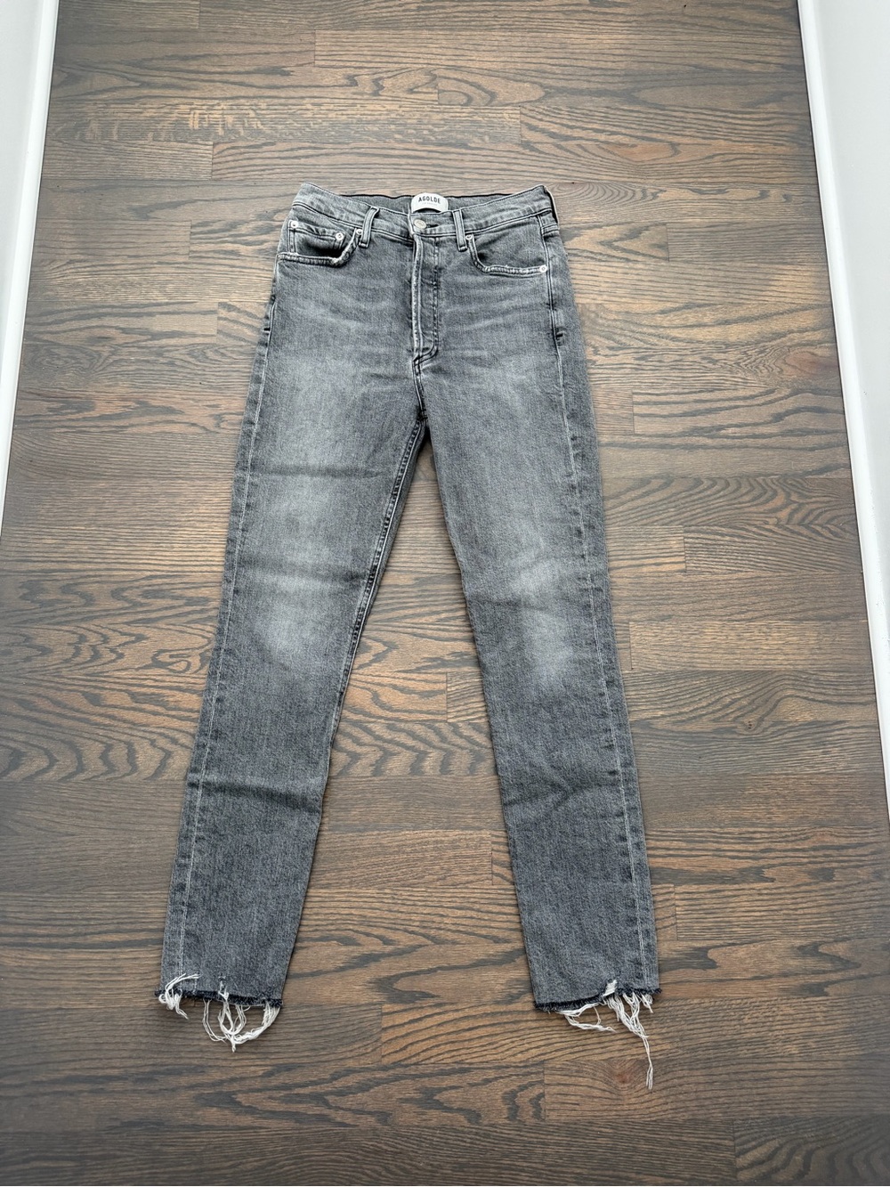 Agolde Gray High-Rise Jeans with Raw Hem